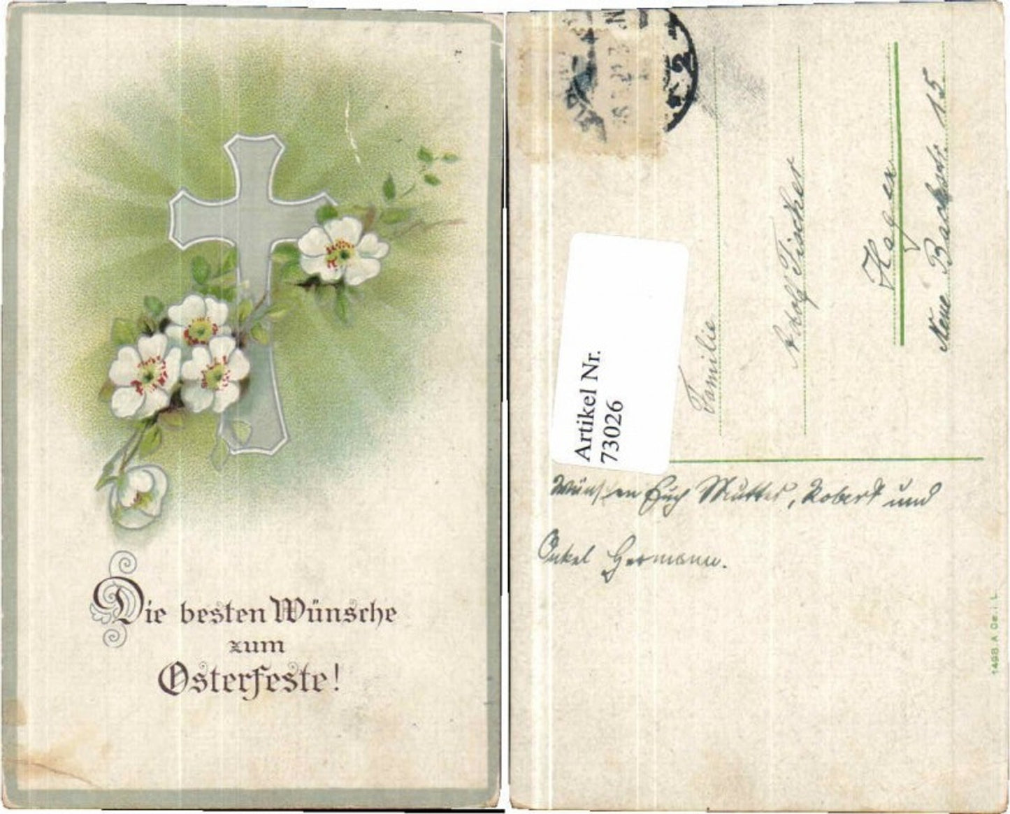 73026,Ostern Jugendstil Kreuz Blumen