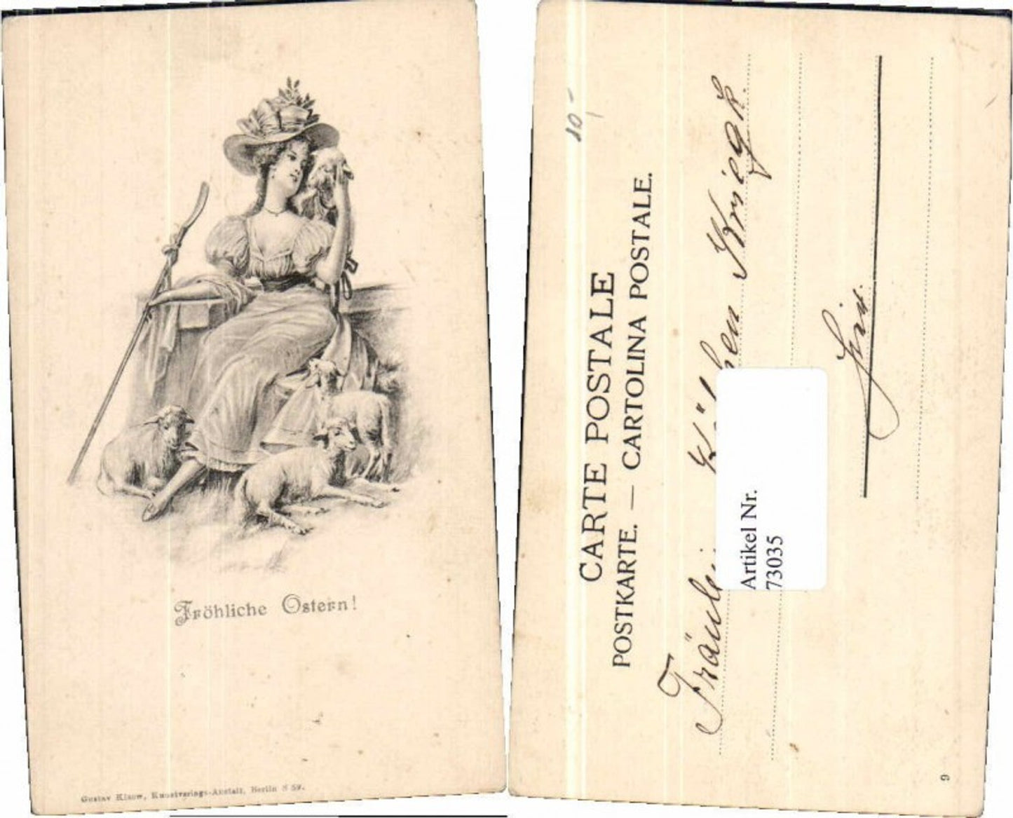 73035,Jugendstil Ostern Schafe Hut Frau Vienne Stil
