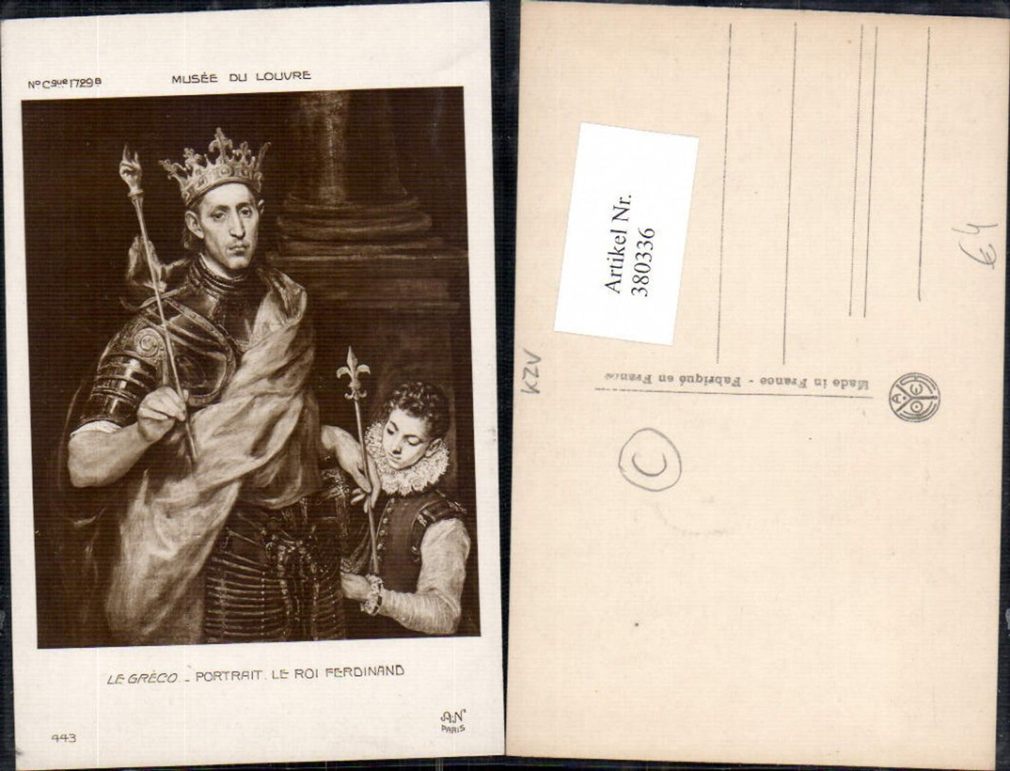 380336,Künstler Ak Le Greco Portrait Le Roi Ferdinand Adel