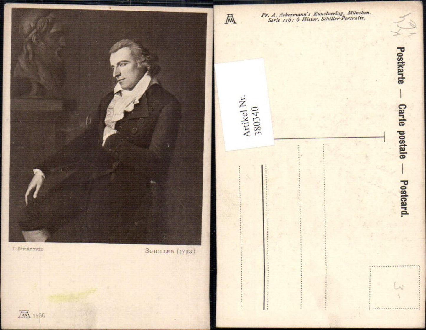 380340,Künstler Ak L. Simanoviz Schiller Portrait Kunst Wissenschaft pub F. A. Ackermann 1456