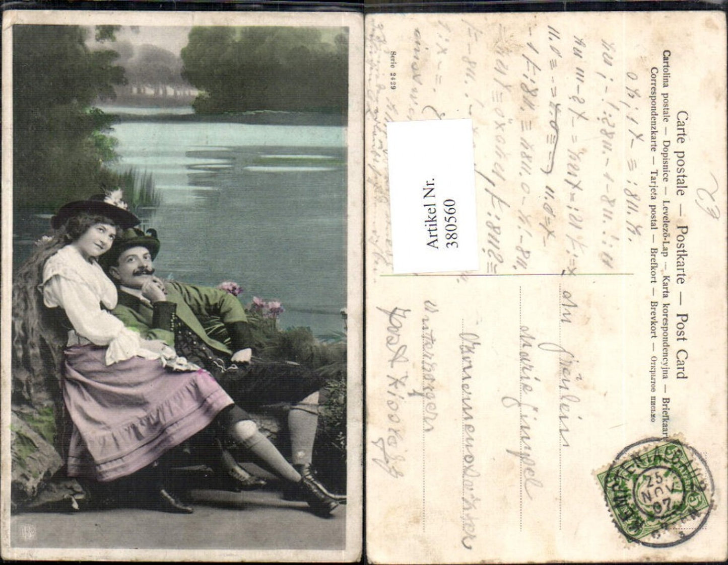 380560,Liebe Paar Tracht Verliebter Blick Ufer See Landschaft