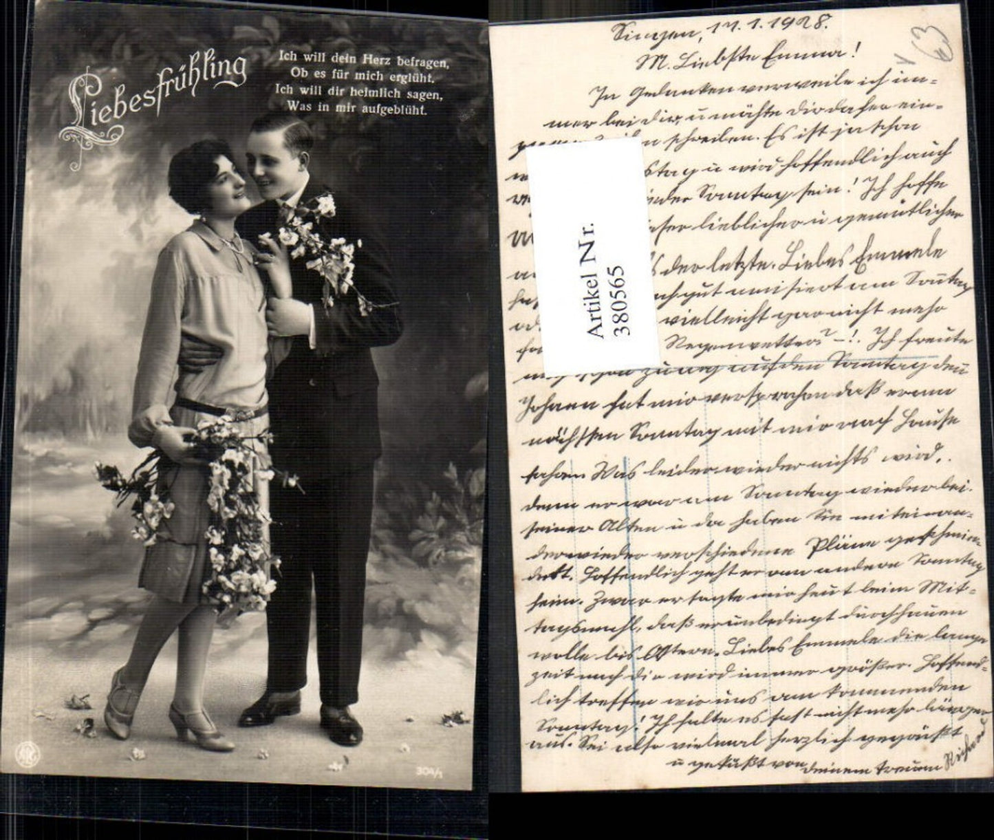 380565,Liebe Paar Verliebter Blick Blumenstrauß Liebesfrühling Text pub NPG 304/1