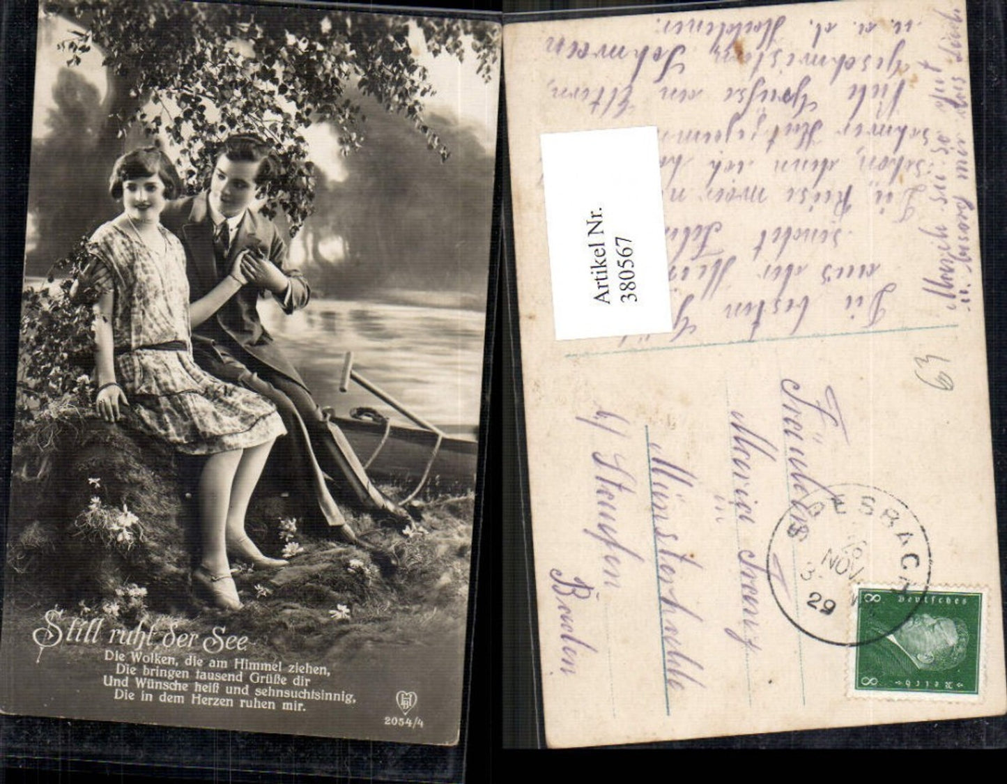 380567,Liebe Paar Händchenhalten Ufer Ruderboot Baum Still ruht der See Text
