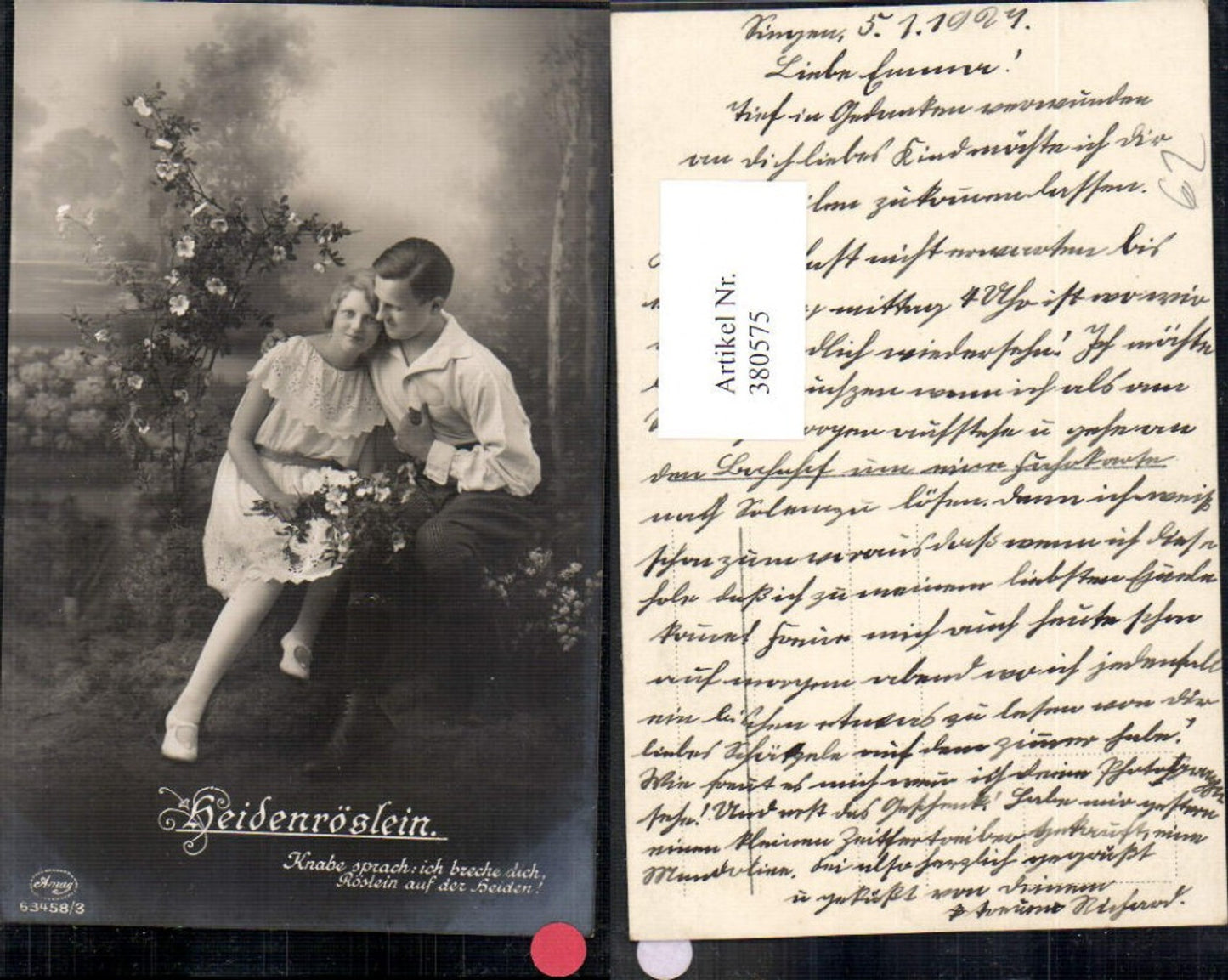 380575,Liebe Paar Verliebter Blick Umarmung Heidenröslein Text pub Amag 63458/3