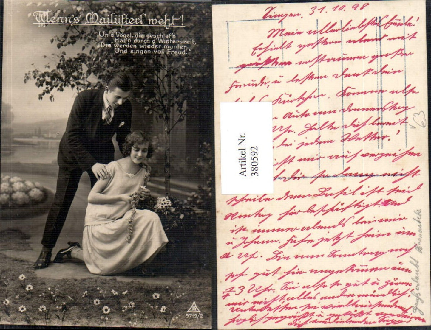 380592,Liebe Paar Blumenwiese Blumen Wenns Mailüfterl weht Text pub Photochemie 5719/2