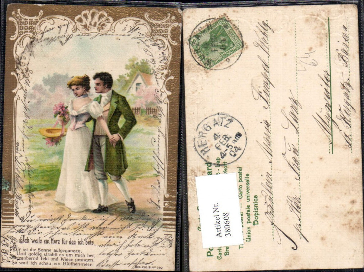 380608,Künstler Litho Liebe Paar Händchenhalten Spruch Goldverzierung