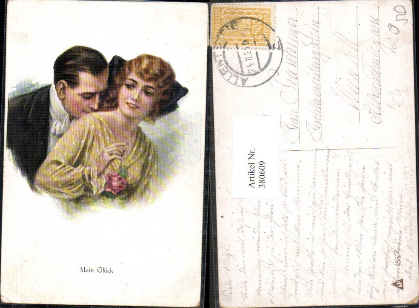 380609,Künstler Ak Liebe Paar Kuss a. Schulter Mein Glück