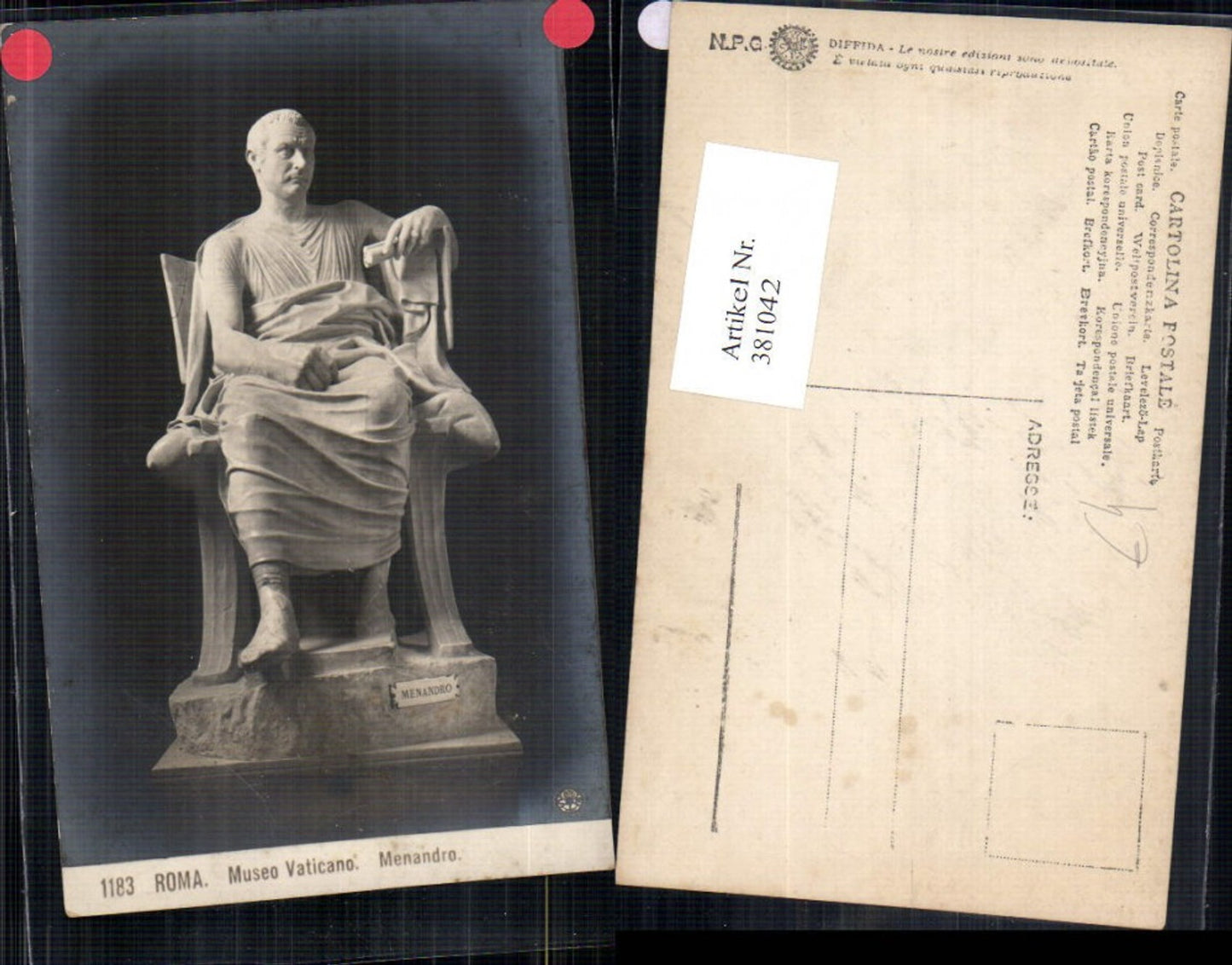 381042,Fotokunst Menandro Museo Vaticano Roma Rom Statue Kunst pub NPG 1183