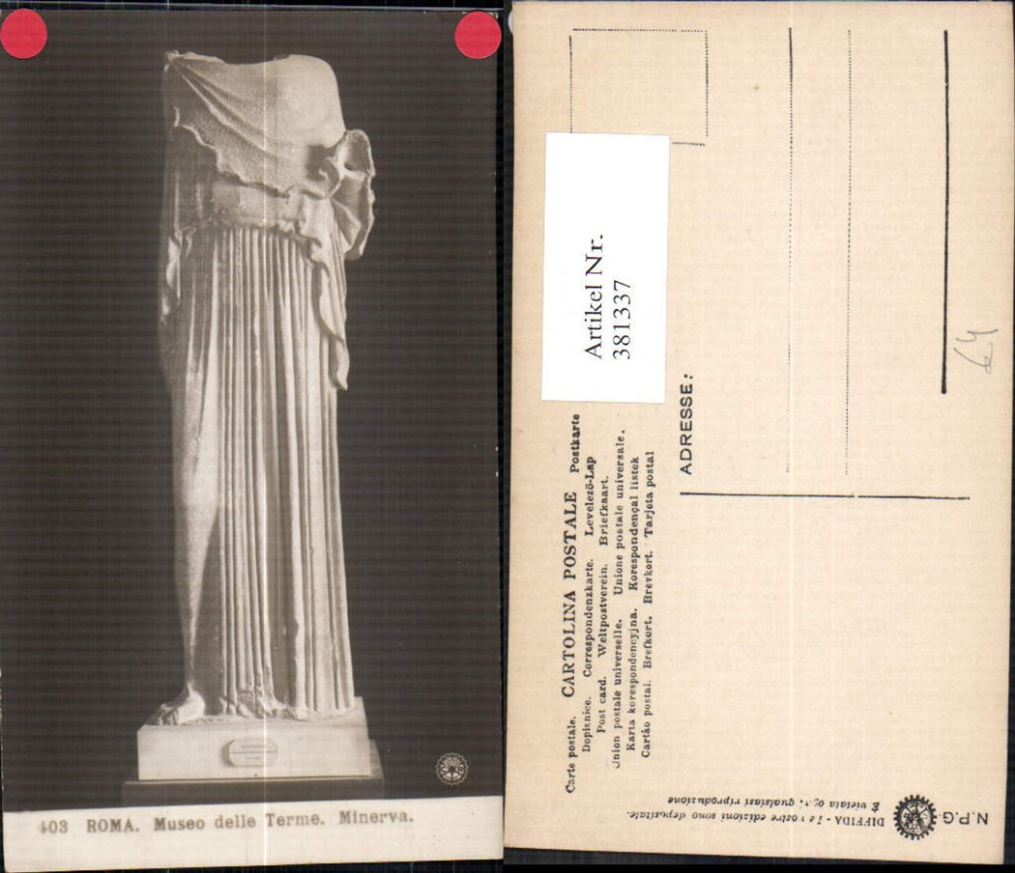 381337,Fotokunst Minerva Statue Museo Vaticano Roma Rom pub NPG Diffida 403