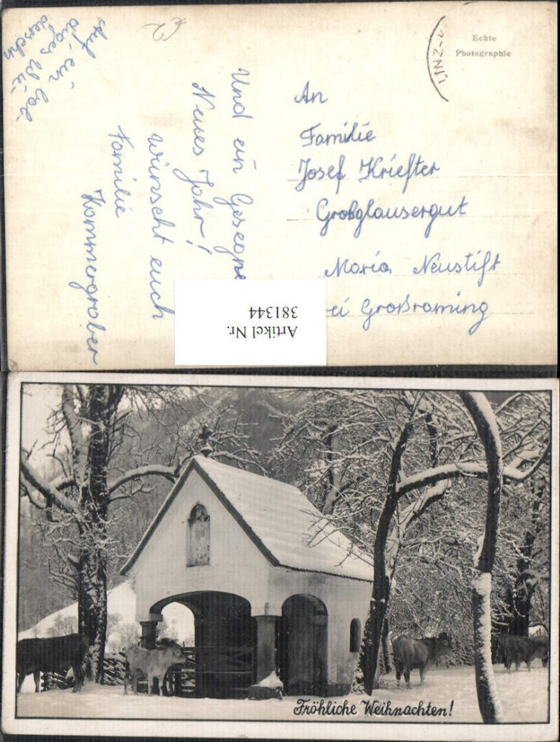 381344,Fotokunst Kühe Rinder Kapelle Stall Winterlandschaft