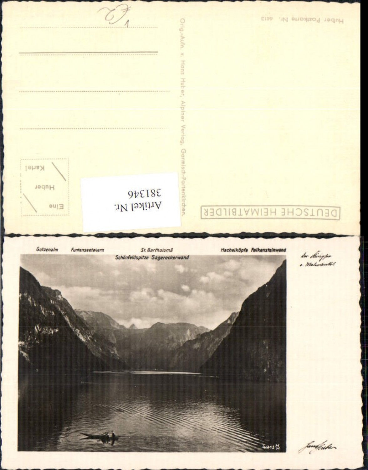 381346,Fotokunst Am Königssee Boot Bergkulisse m. Lagekarte pub Huber 4413