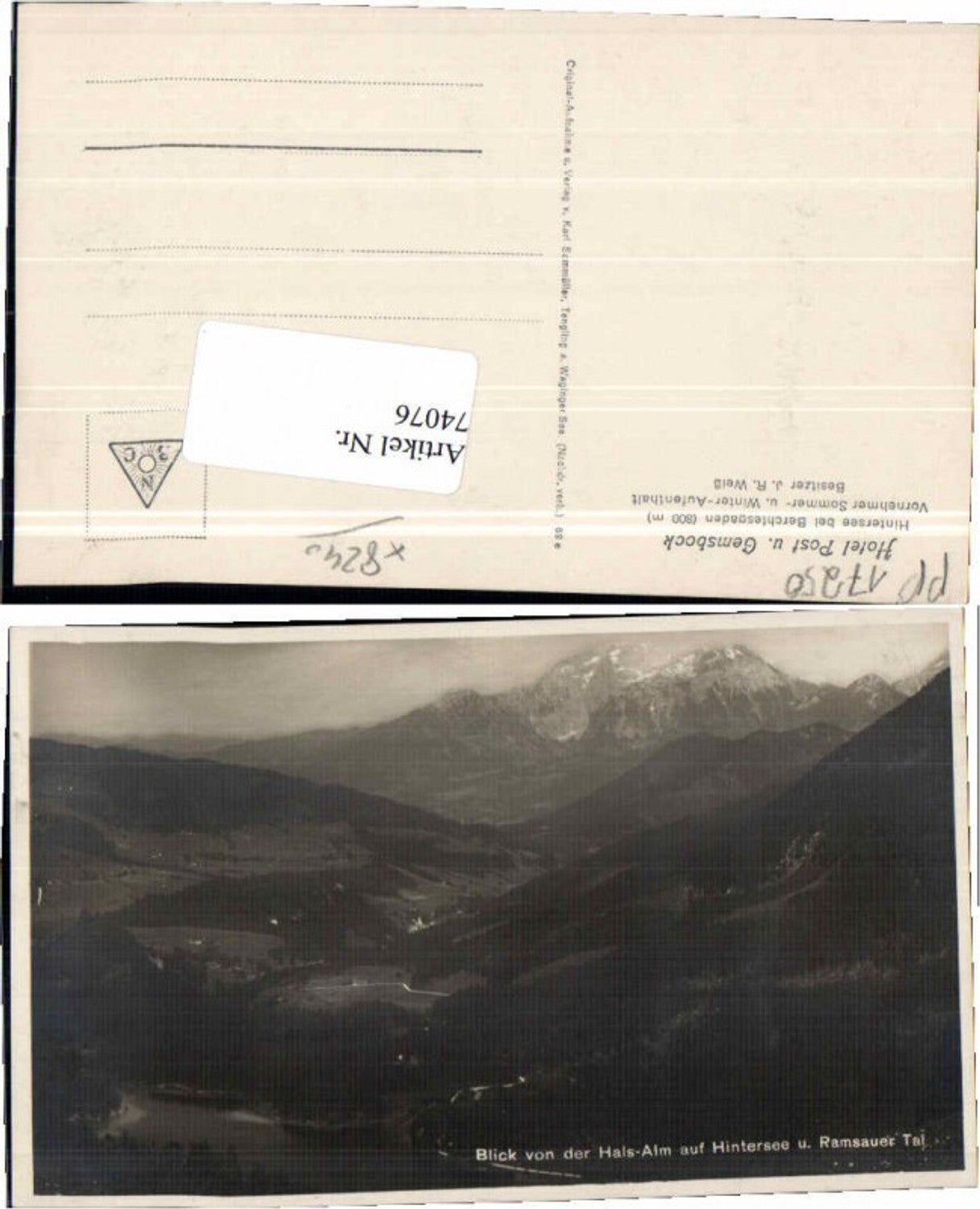 74076,Halsalm Hintersee Ramsau Berchtesgaden 1925