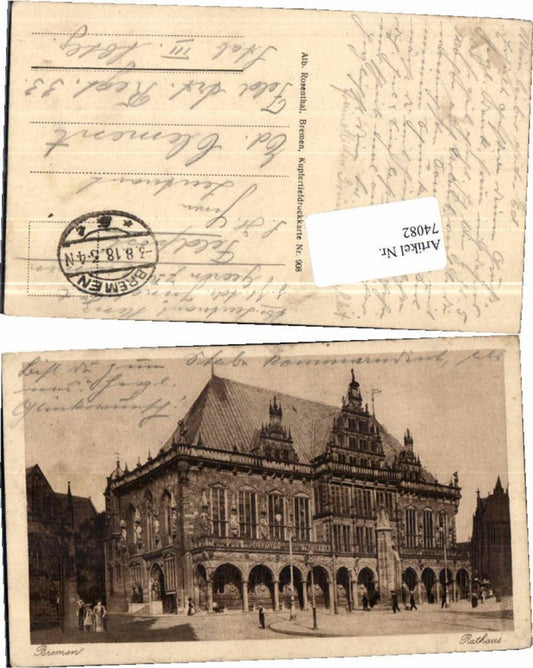 74082,Bremen Partie am Rathaus 1918