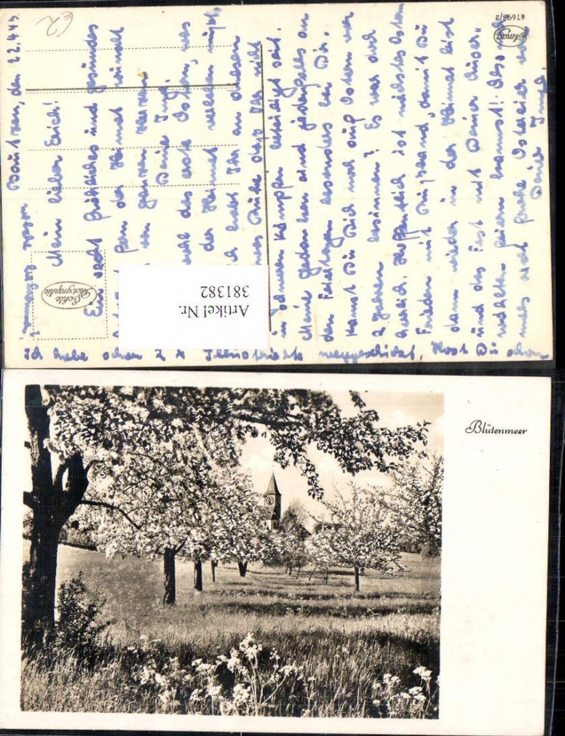 381382,Fotokunst Kirche Kirchturm Baumblüte Blütenmeer Landschaft