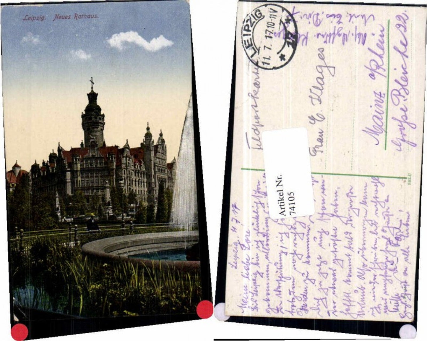 74105,Leipzig Neues Rathaus COLOR 1917