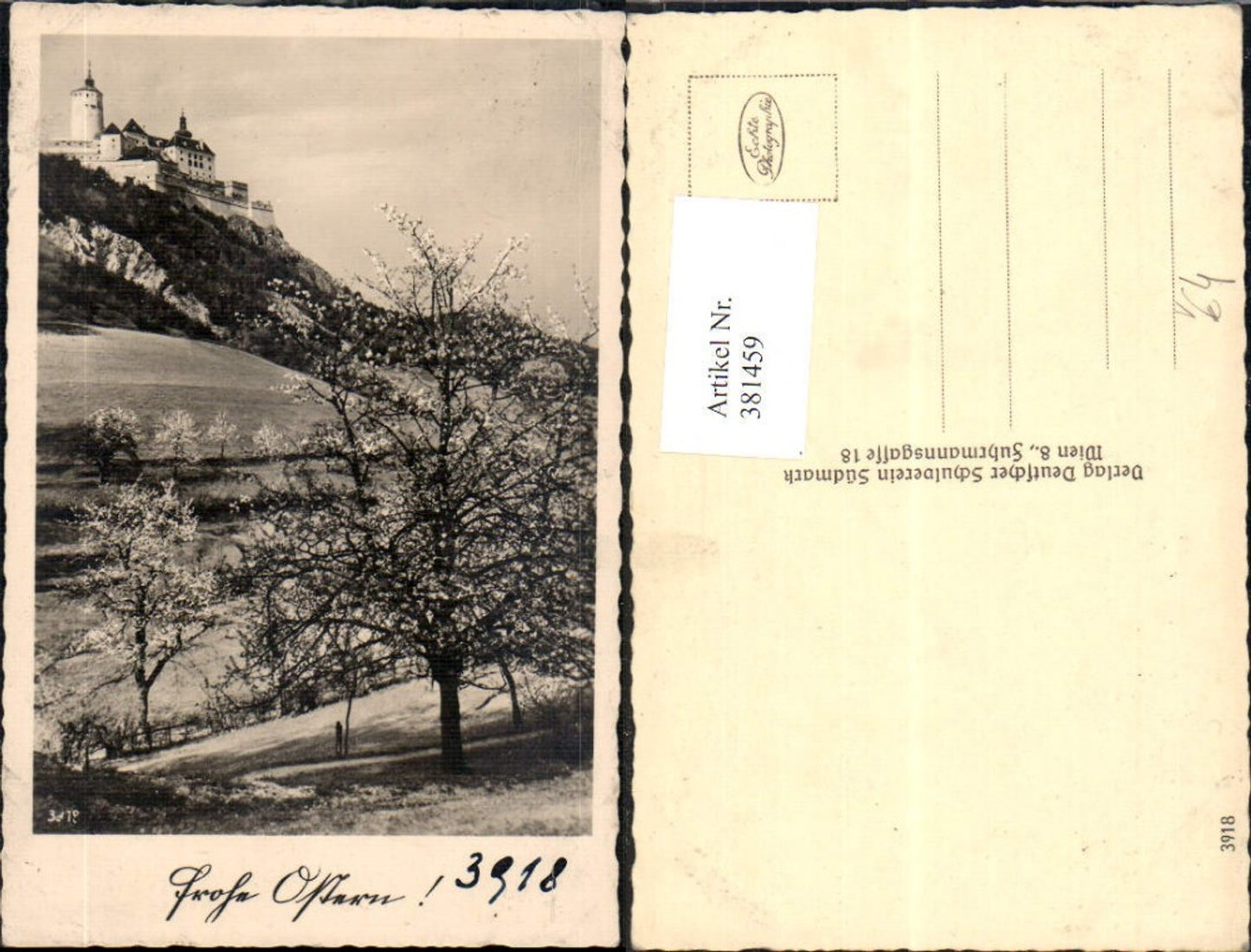 381459,Fotokunst Schloss Festung a. Berg Baumblüte i. Vordergrund pub Schulverein Südmark 3918