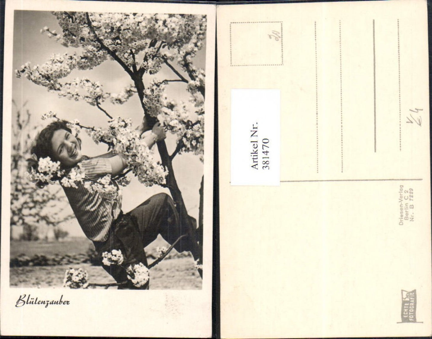 381470,Fotokunst Frau Mädchen klettert a. Ast Blütenzauber Baumblüte pub Driesen-Verlag Berlin 7229