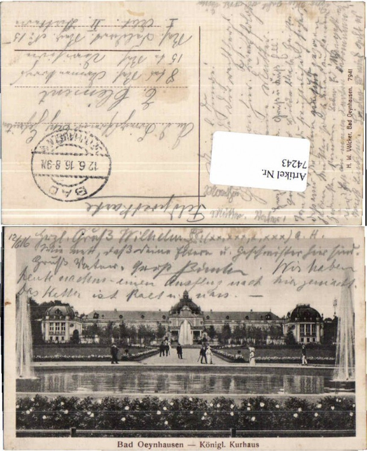 74243,Bad Oeynhausen Kurhaus um 1916 Feldpost