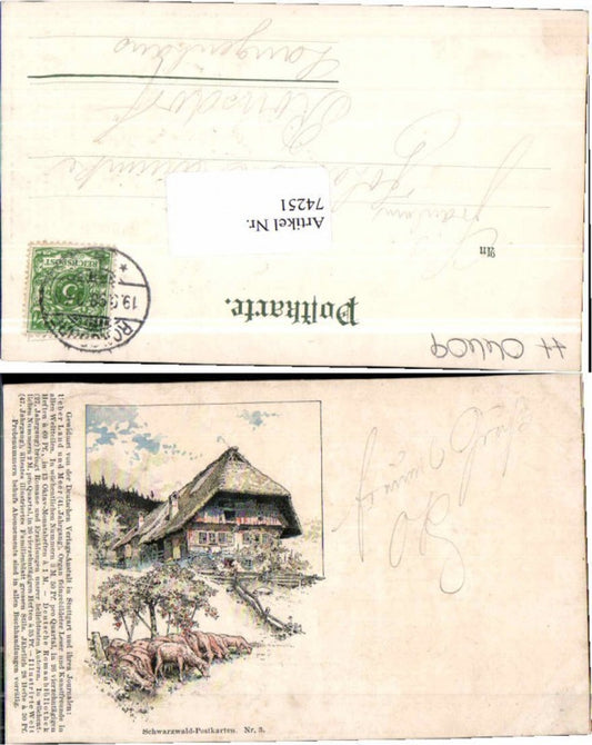 74251,Litho Schwarzwald Postkarten 3 Schafe