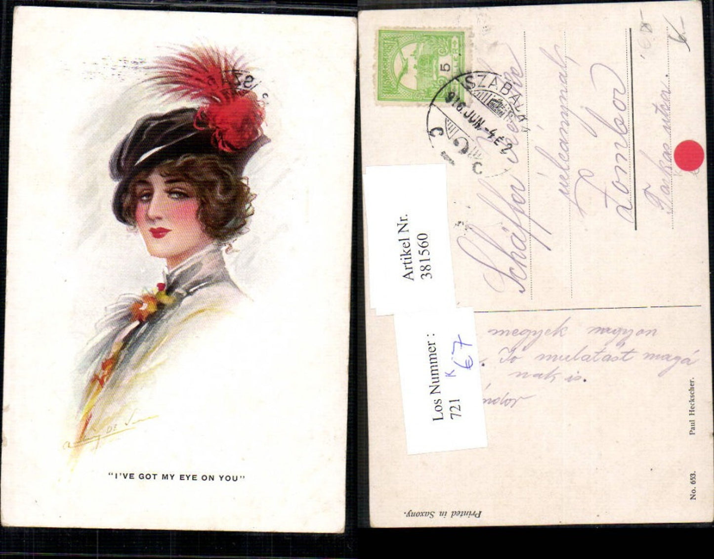 381560,Künstler Ak Frau Mode Glamour Hut Federhut Hutmode