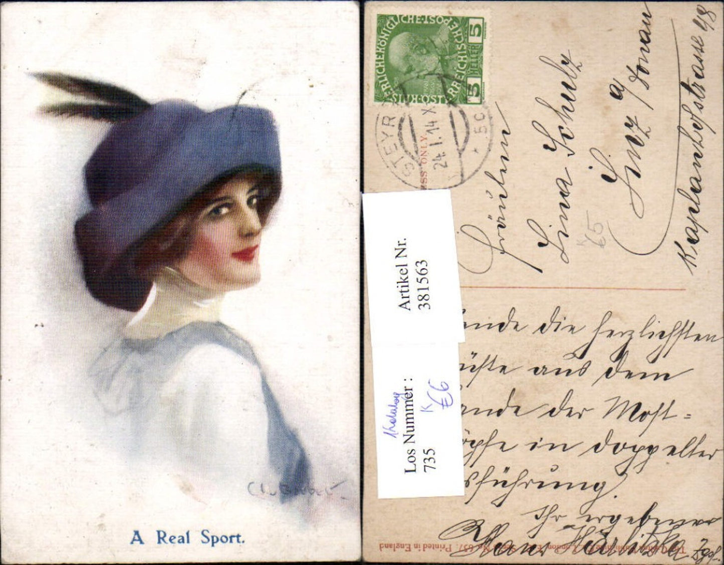 381563,Künstler Ak C. W. Barber Frau Hut Mode Glamour A Real Sport