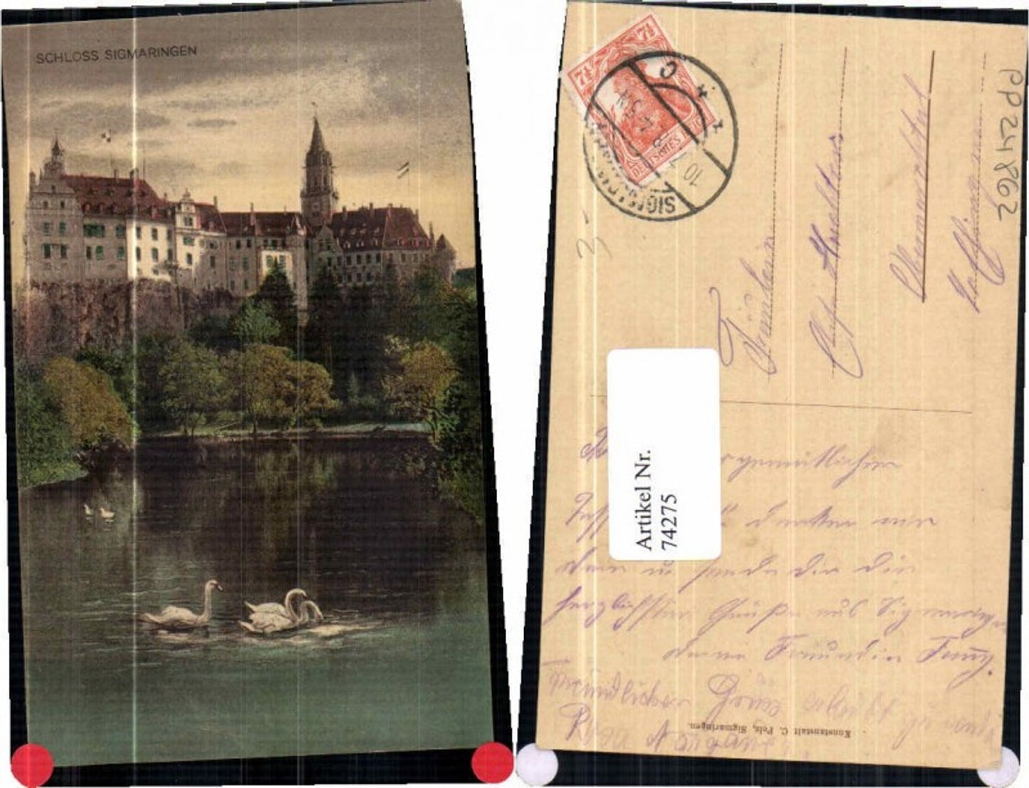 74275,Schloss Sigmaringen m. Schwäne 1918