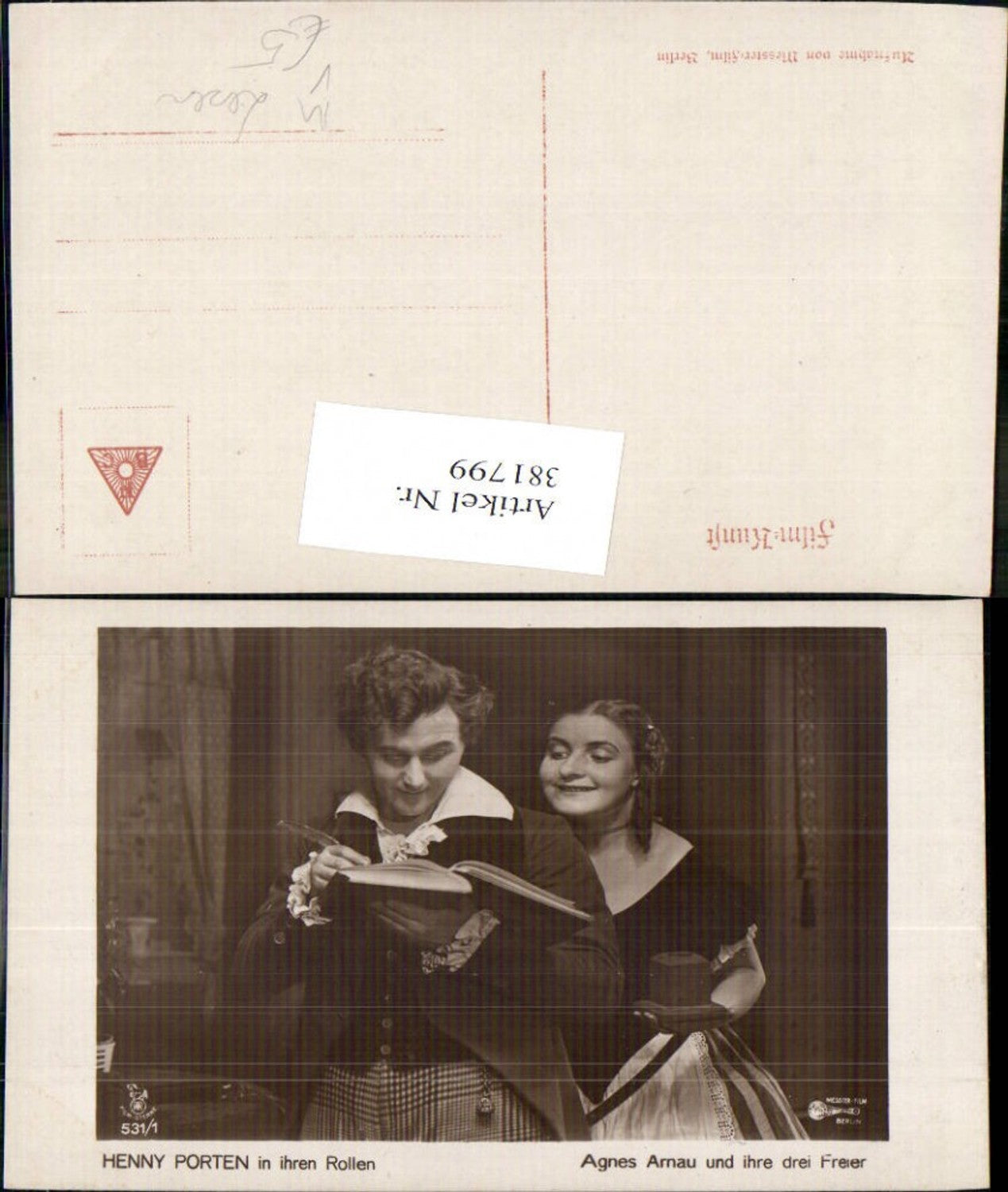 381799,Schauspielerin Henny Porten in Agnes Arnau u. ihre drei Freier Lesen pub RPH Film Sterne 531/1