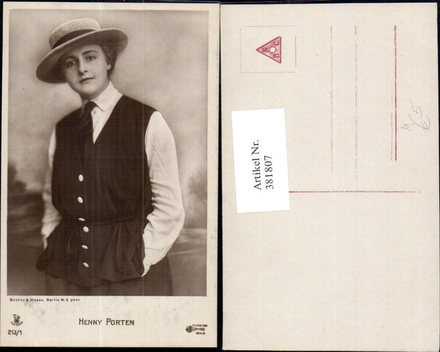 381807,Schauspielerin Henny Porten Portrait Hut Hutmode pub RPH Film Sterne 213/1