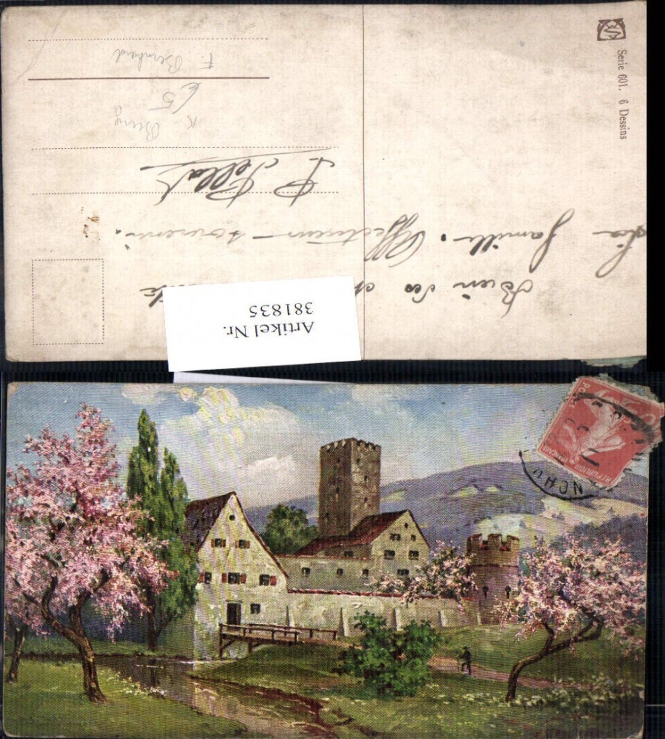 381835,Künstler Ak F. Bernhard Schloss Burg Blühende Bäume Landschaft