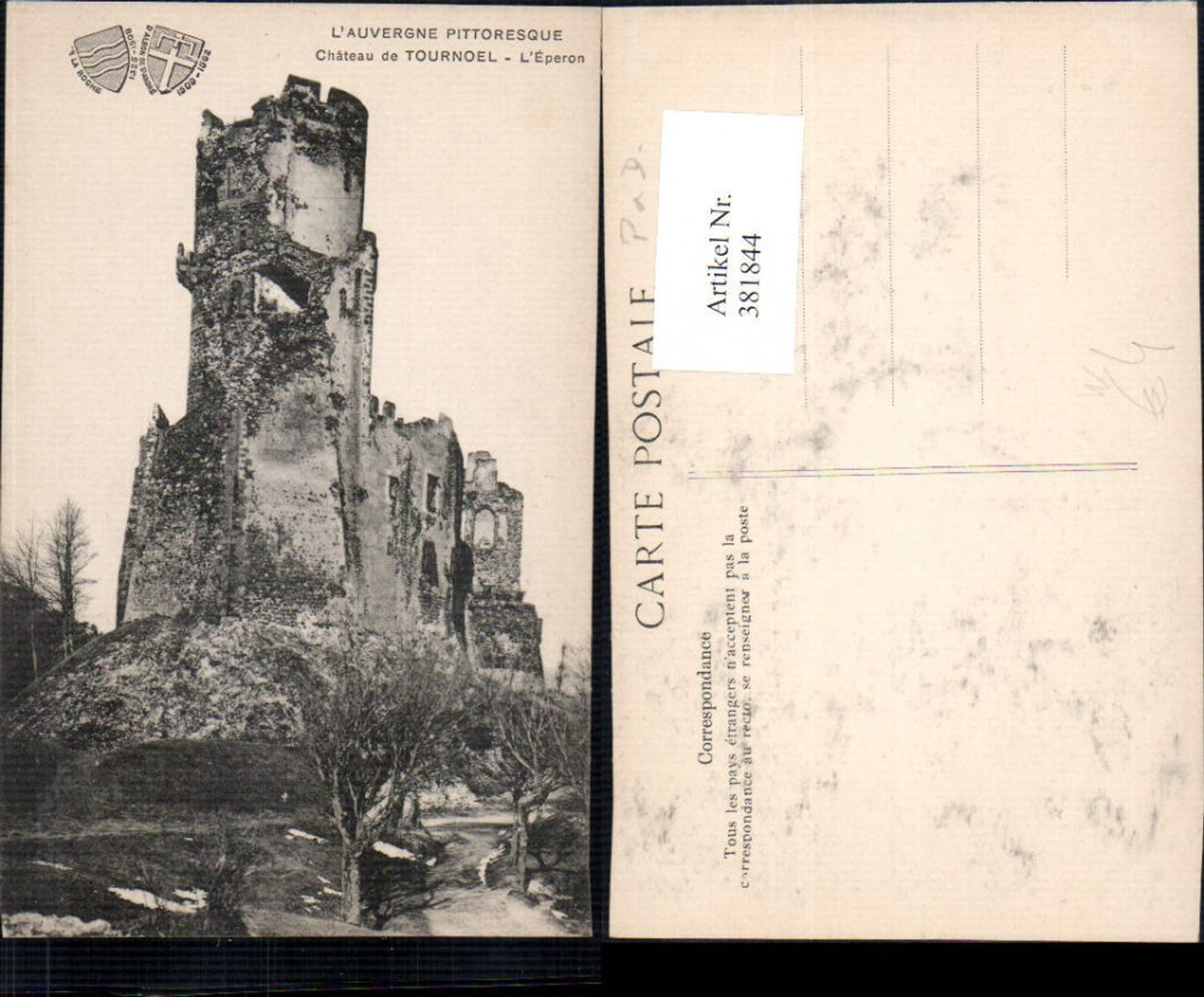 381844,Schloss Burg Chateau de Tournoel L Eperon Zerstörter Turm b. Volvic