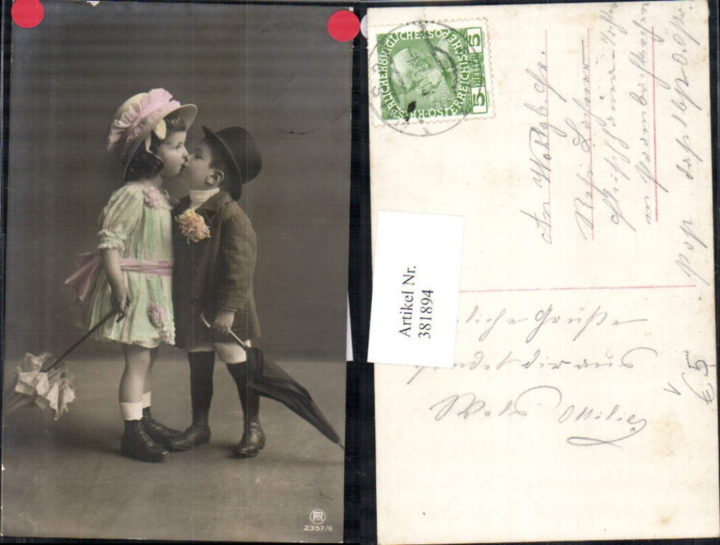 381894,Foto Ak Kinder Kleid Hut Schirm Kuss pub RPH 2357/6