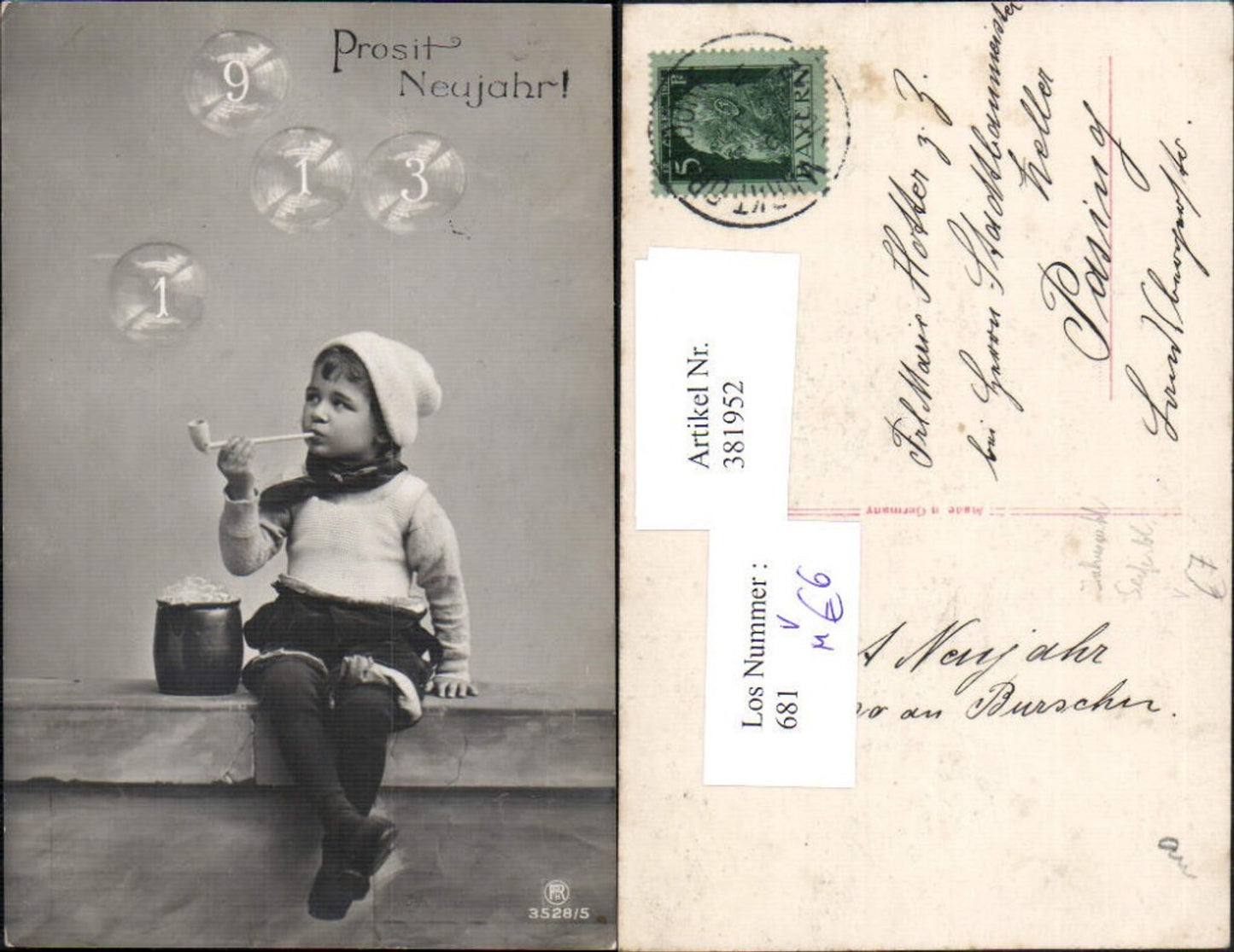 381952,Fotomontage Kind Bub Junge Rauchen Pfeife Seifenblasen Jahreswechsel pub RPH 3528/5