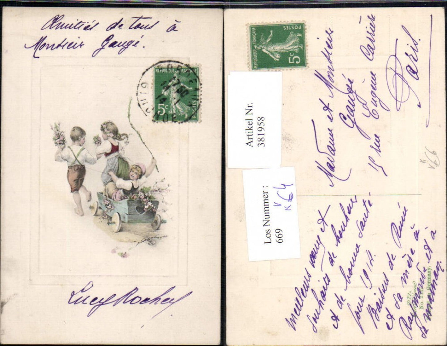 381958,Präge Ak Kinder Karren pub P.T.L Vienne 2137