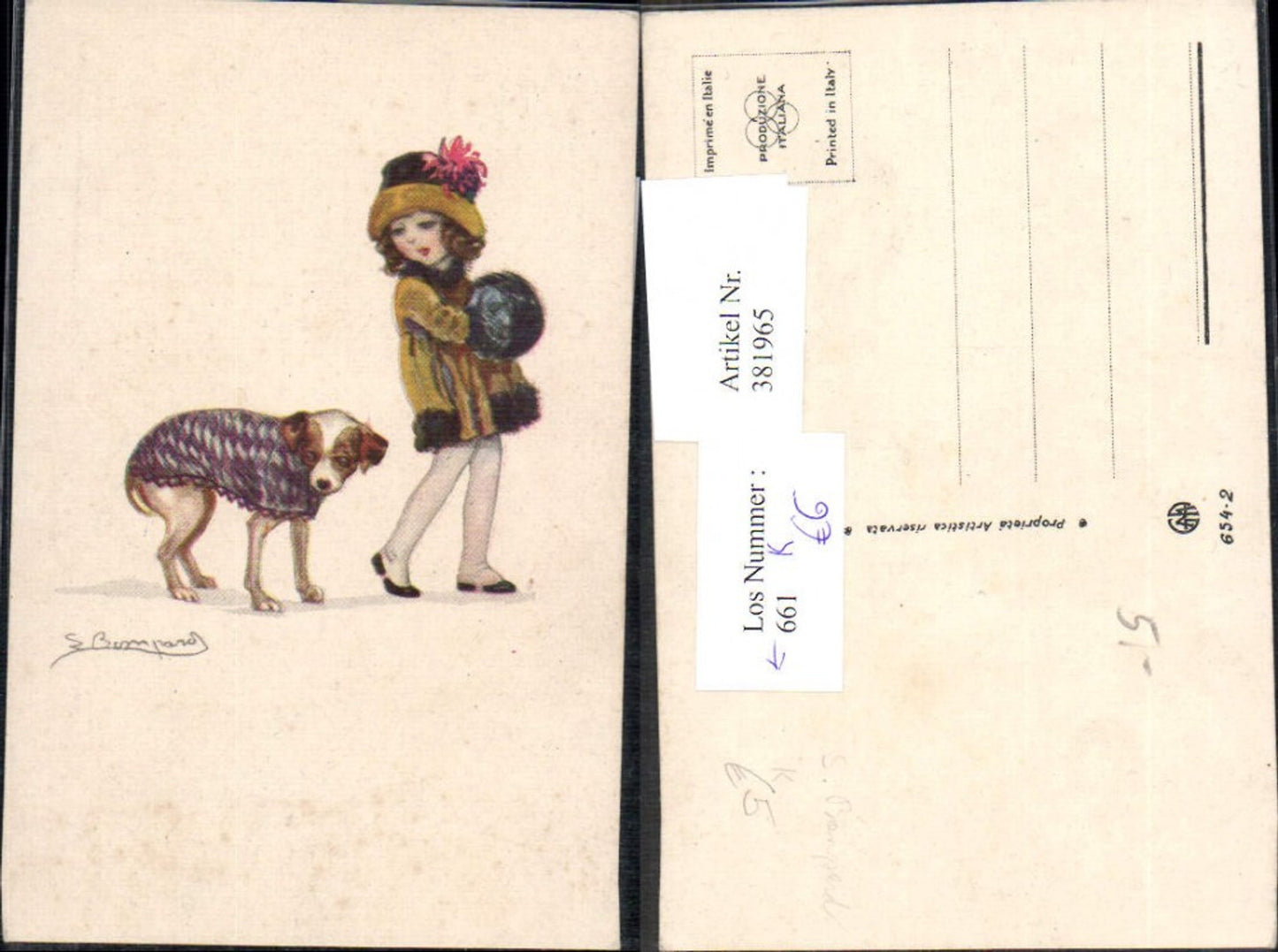 381965,Künstler Ak Sergio Bompard Kind Mädchen Mode Hund m. Deko