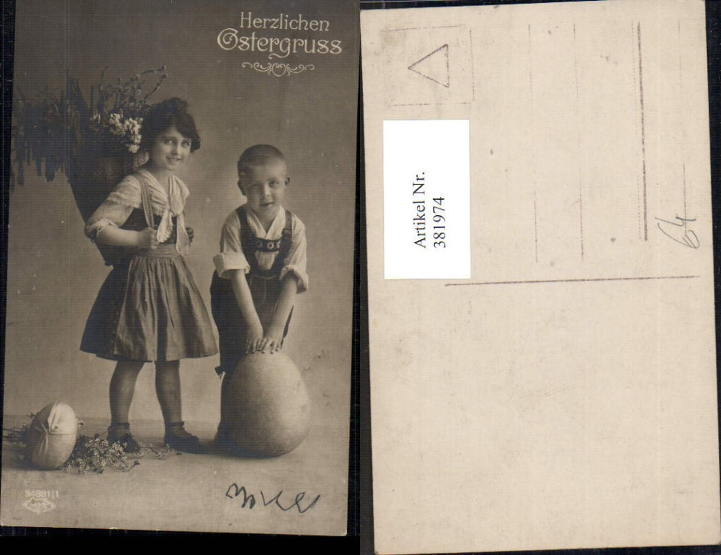 381974,Foto Ak Kinder Tracht Rückenkorb Palmkätzchen Weidenkätzchen