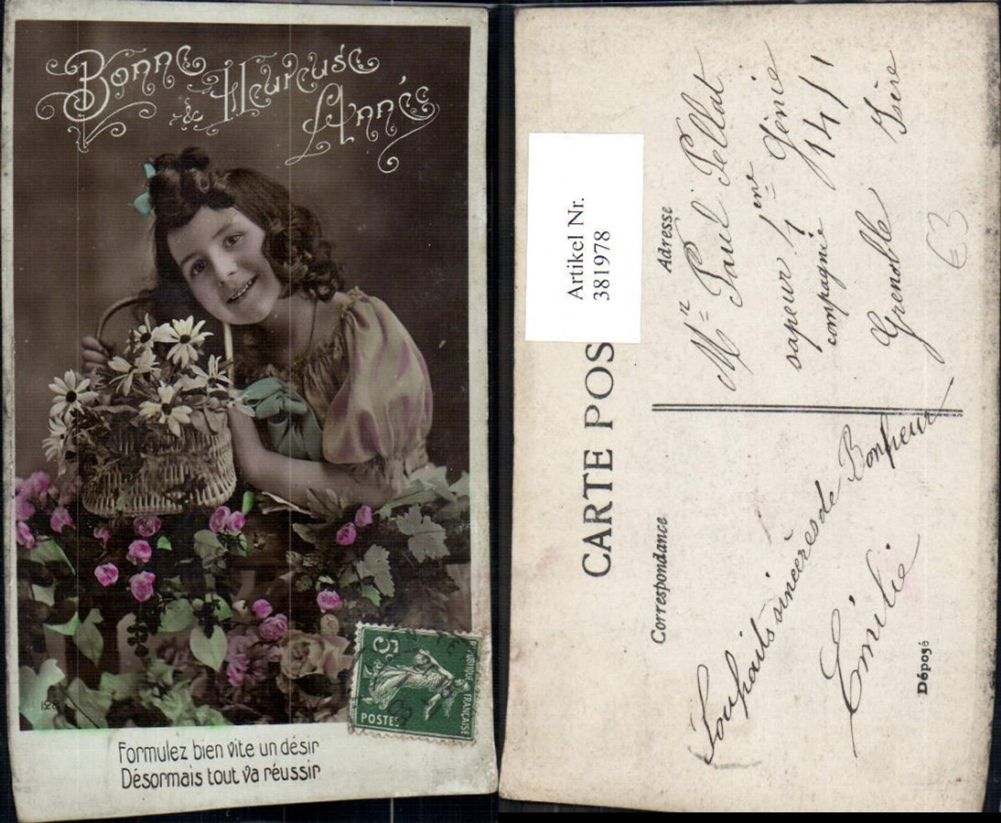 381978,Kind Mädchen Lockenkopf Schleife Korb Blumen