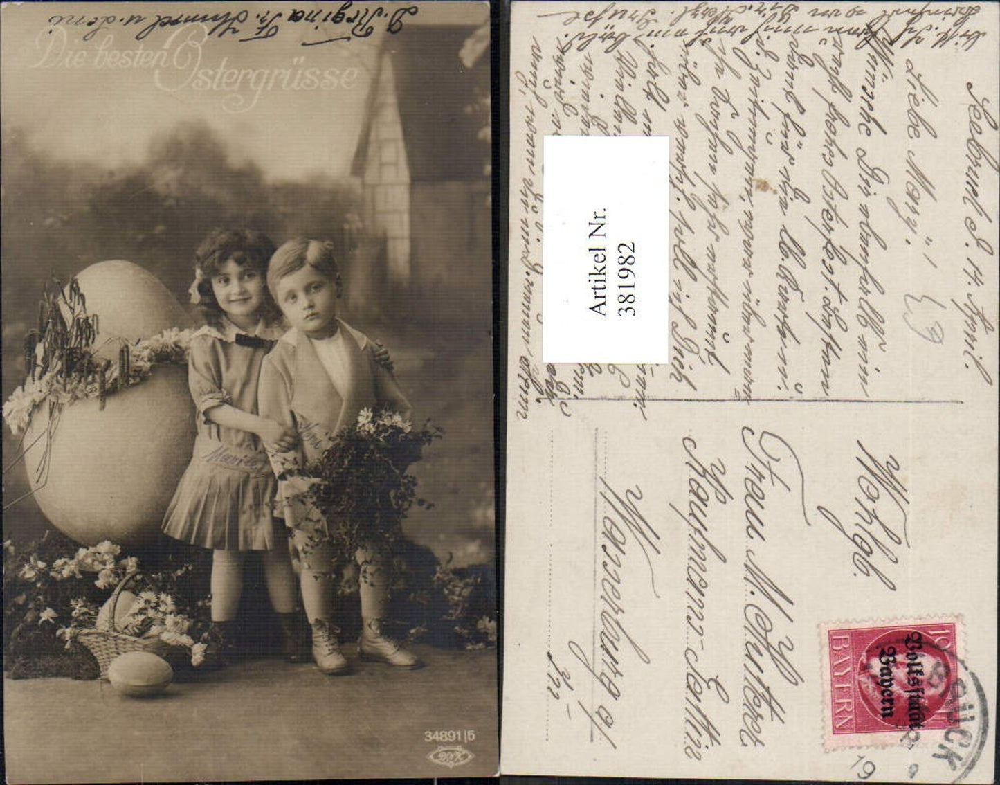 381982,Foto Ak Kinder Osterei Ei Riesenei Blumen Ostern