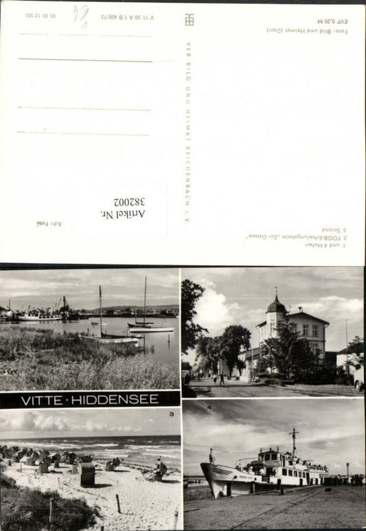 382002,Vitte Hiddensee Hafen Erholungsheim zur Ostsee Strand Schiff Mehrbildkarte pub VEB