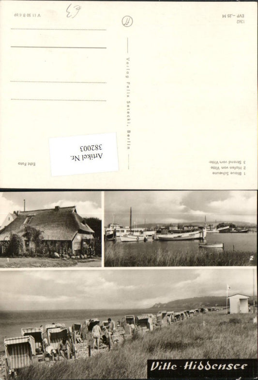 382003,Vitte Hiddensee Strand Strandleben Blaue Scheune Hafen Boote Mehrbildkarte