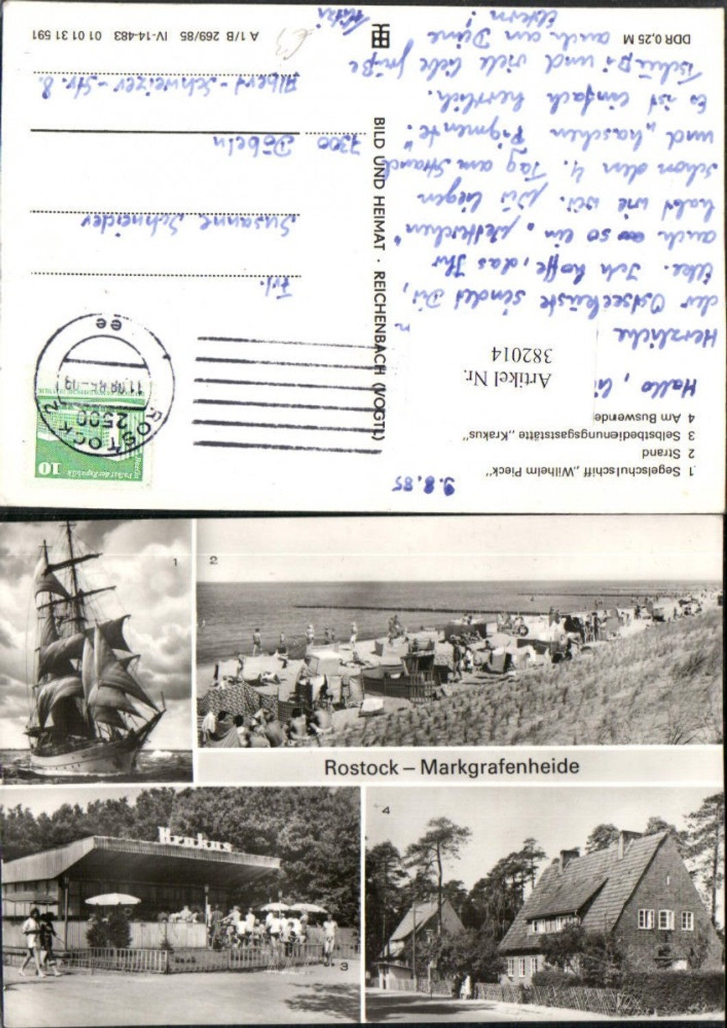 382014,Rostock Markgrafenheide Strand Strandleben Segelschiff Wilhelm Pieck Mehrbildkarte