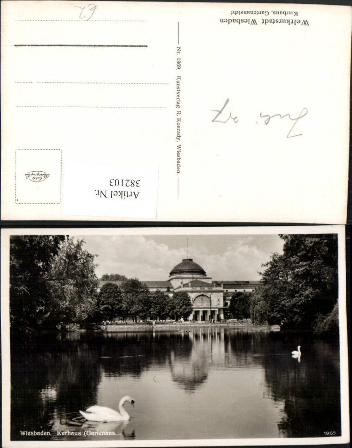 382103,Wiesbaden Kurhaus Teich Schwäne