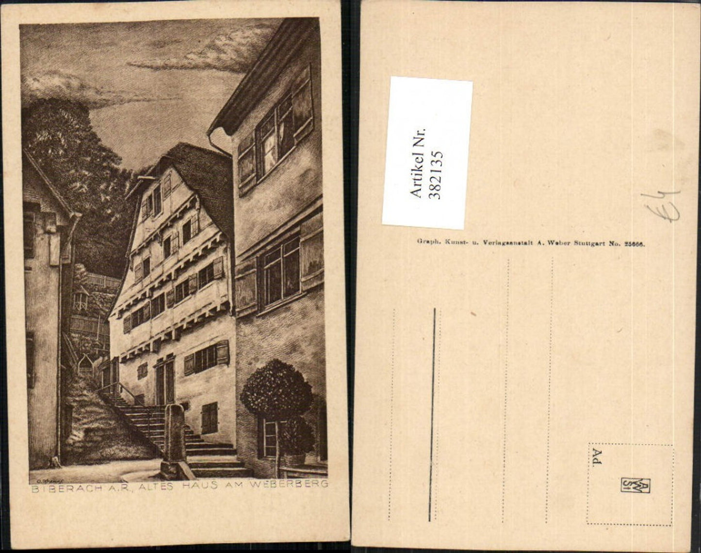 382135,Künstler AK O. Krampf Biberach an d. Riß Altes Haus am Weberberg