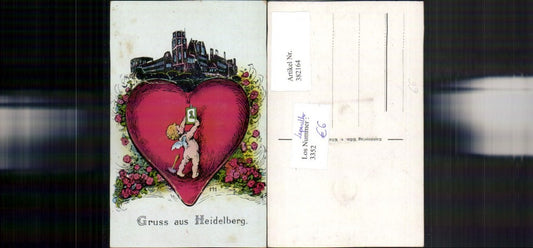 382164, Artist AK Leporello Greetings from Heidelberg Castle Herz 10 Views
