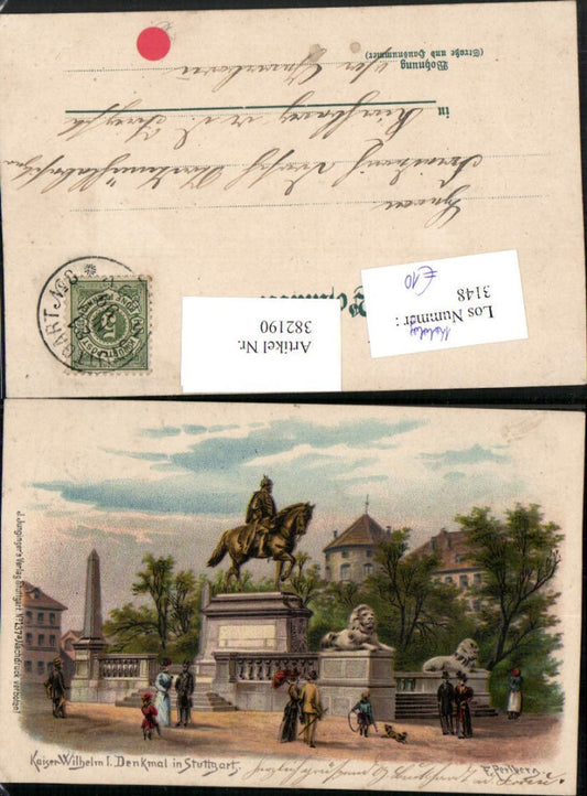 382190, Artist Lithograph F. Perlberg Stuttgart Kaiser Wilhelm Monument