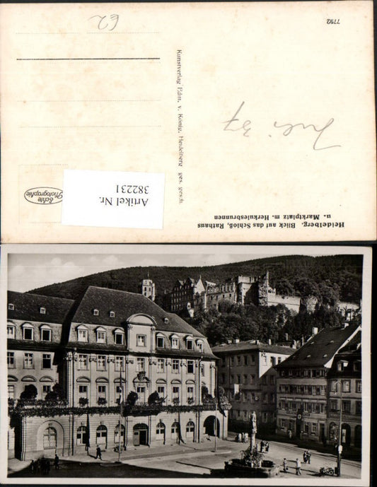 382231, Heidelberg View of the castle, town hall, market square with Hercules fountain