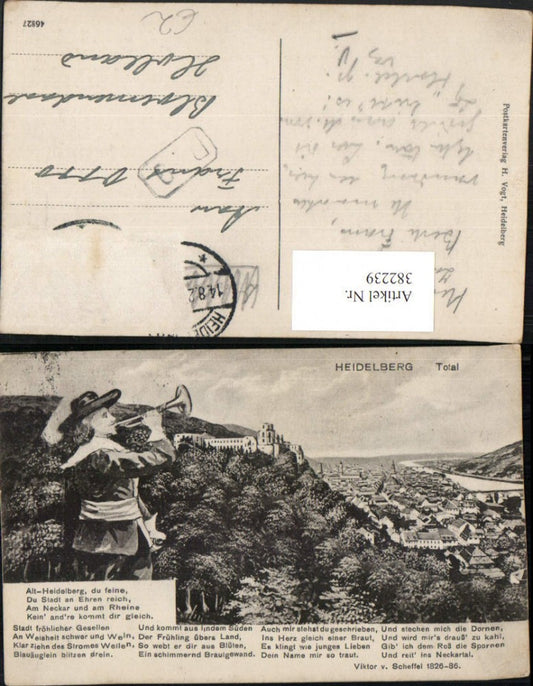 382239, Heidelberg Totale m. Schloss Mann m. Trumpet Text