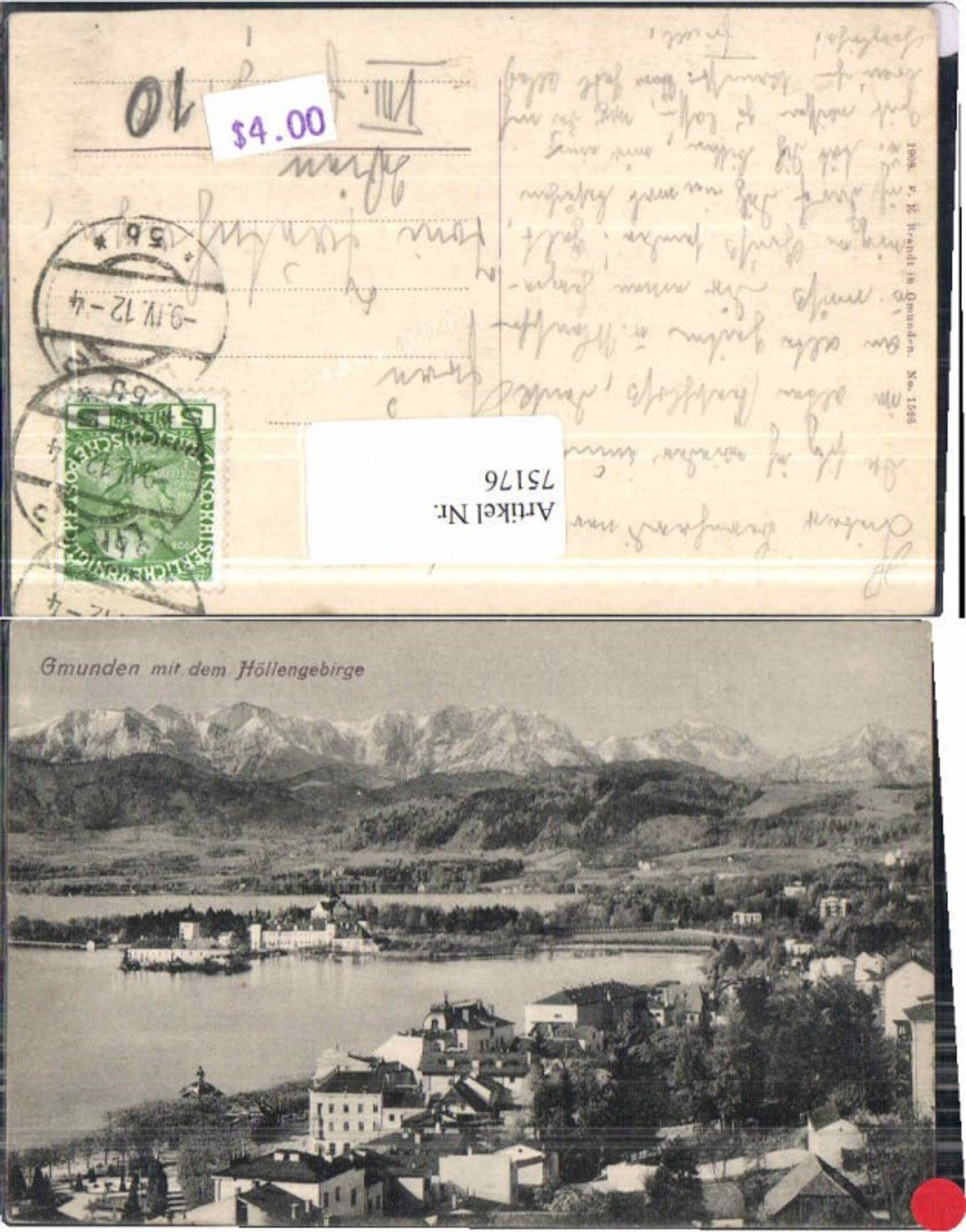 75176,Gmunden m. Höllengebirge Schloss Orth Brandt 1526