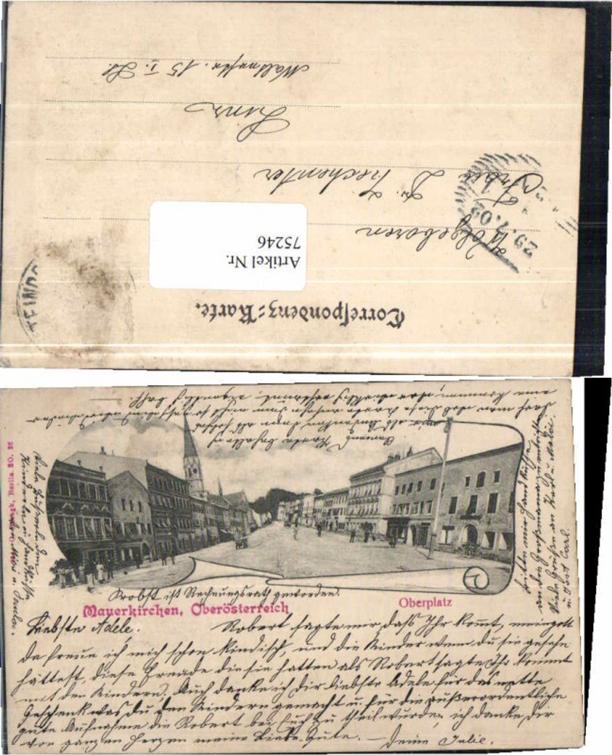 75246,Jugendstil Karte Mauerkirchen Oberplatz 1900