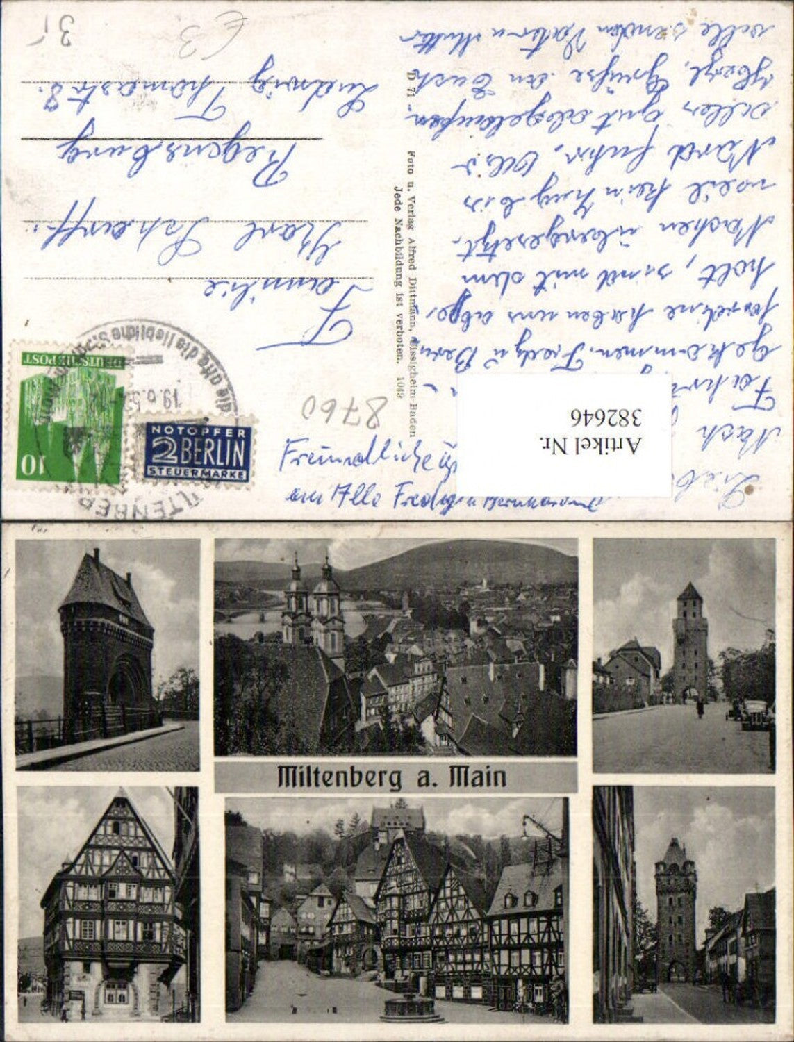 382646,Miltenberg am Main Teilansicht Tor Hotel Riesen Marktplatz Turm Mehrbildkarte