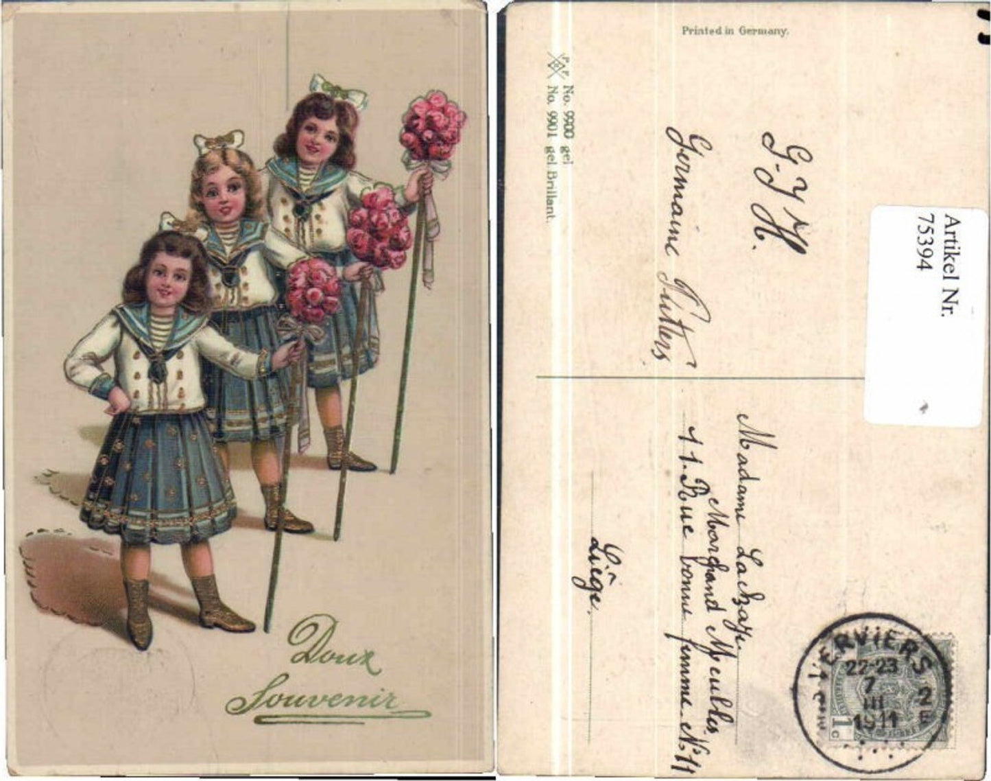 75394,Mädchen in Uniform Matrosen Seemann Uniform Blumen